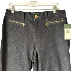Ralph Lauren Women's Nolita Indigo Denim Jeans with Gold Zipper Pockets, 10